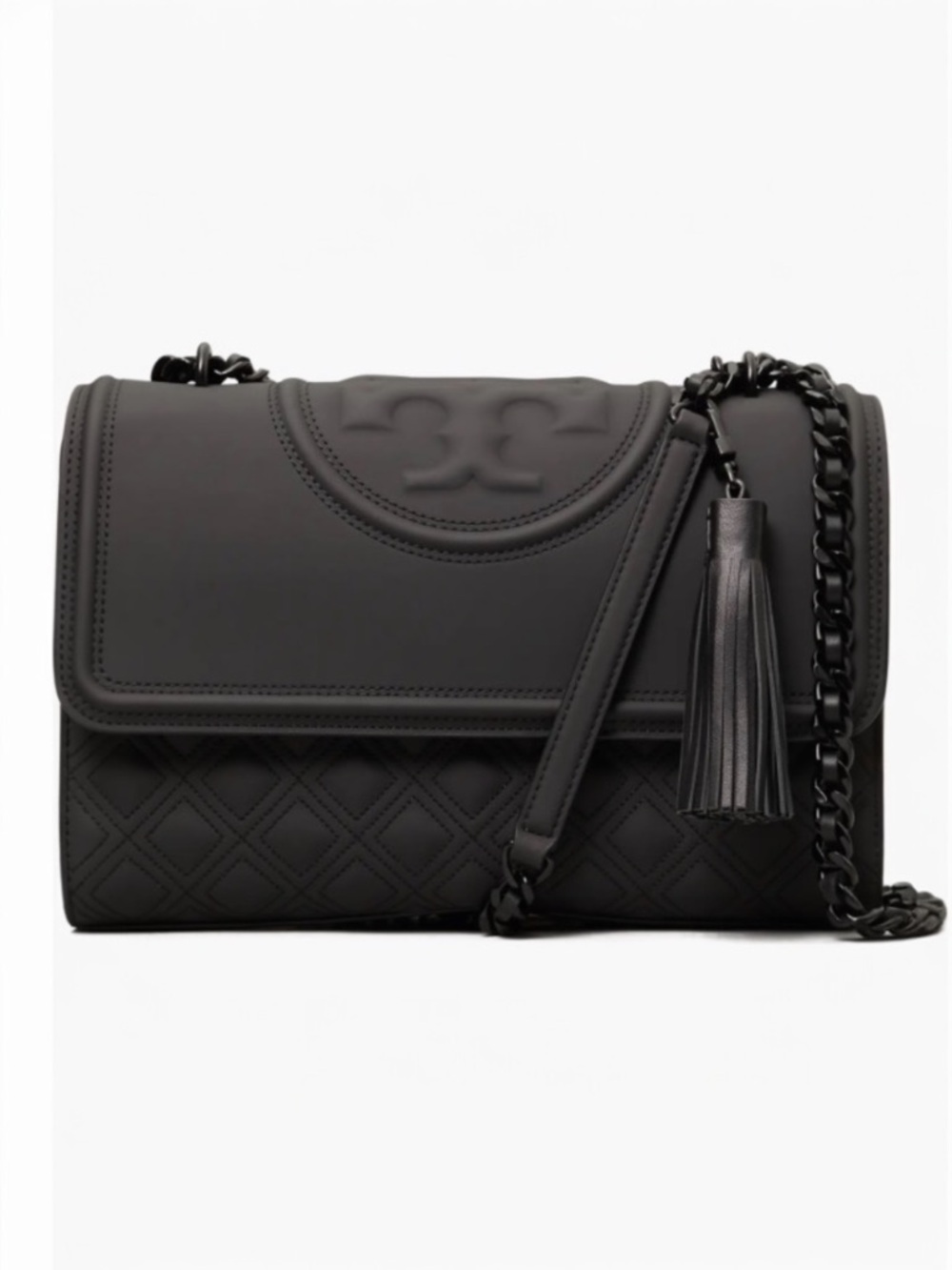 Tory Burch Black Matte LARGE Fleming Convertible Shoulder Bag Purse $598